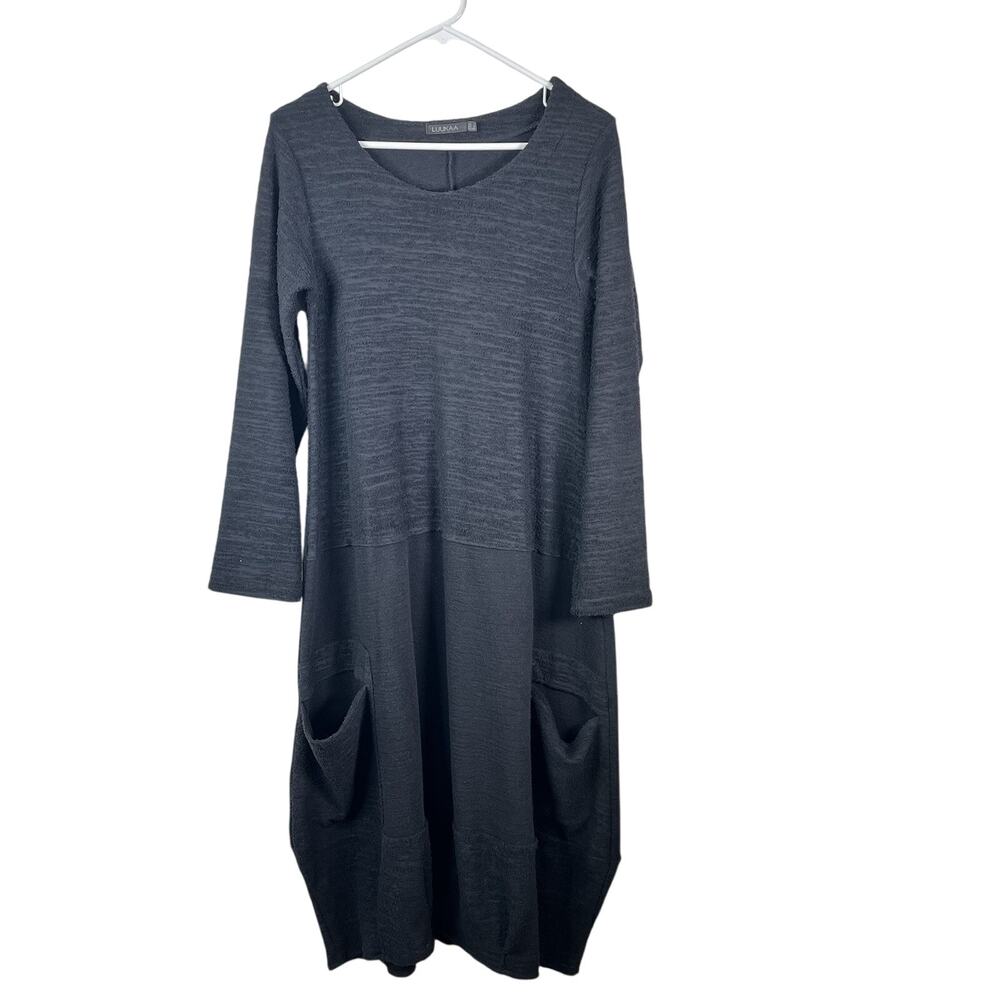 Luukaa Black Balloon dress midi Size 8 lagenlook Pockets